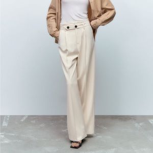 NWT Zara high waisted  button belt paper bag pants size xs